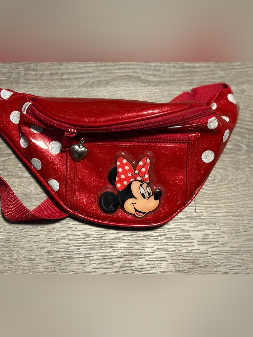 Kids Red Minnie Mouse Waist Bag with Heart Charm